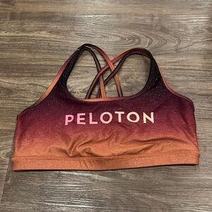 Peloton Women’s Medium Sports Bra Orange and Burgundy Sparkle